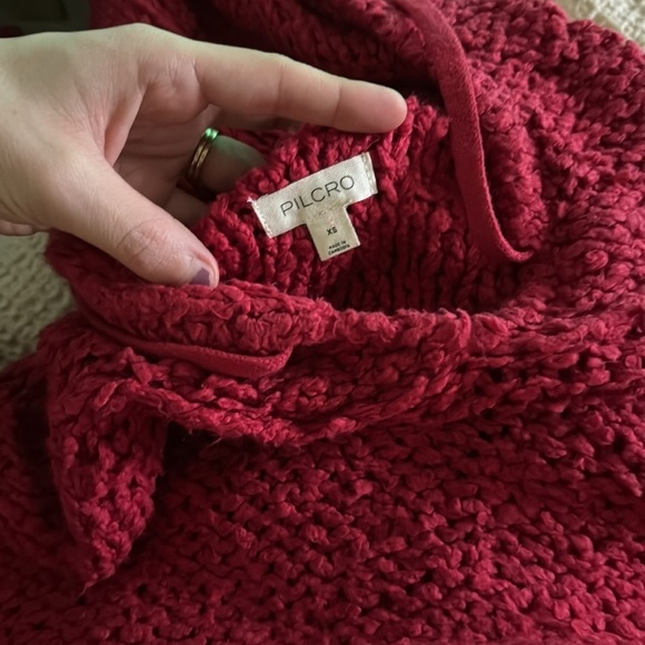 Anthropologie Red Pilcro Sailcloth Hooded Sweater Popcorn Drawstring - Picture 2 of 5